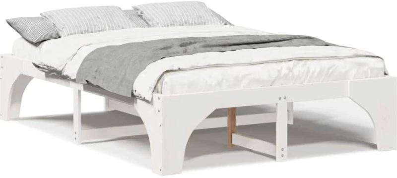 vidaXL Κρεβάτι δαπέδου Λευκό 160 x 200 cm Μασίφ ξύλο πεύκου