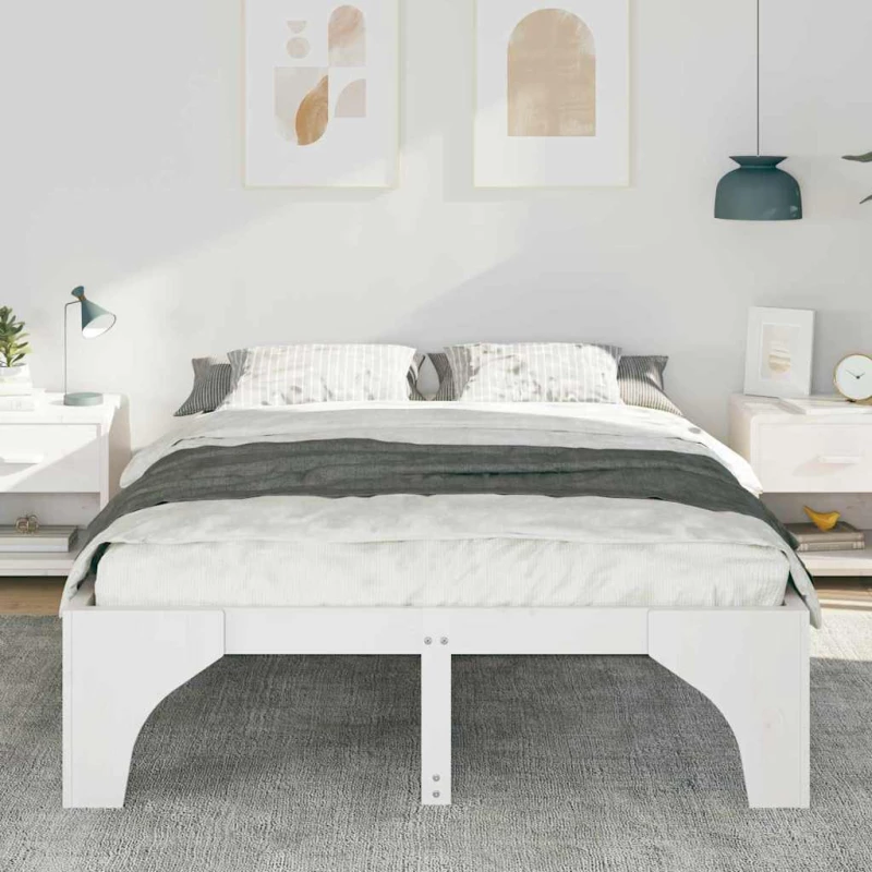 vidaXL Κρεβάτι δαπέδου Λευκό 160 x 200 cm Μασίφ ξύλο πεύκου