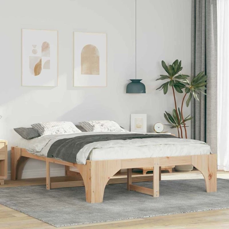 vidaXL Κρεβάτι δαπέδου Καφέ 140 x 200 cm Μασίφ ξύλο πεύκου