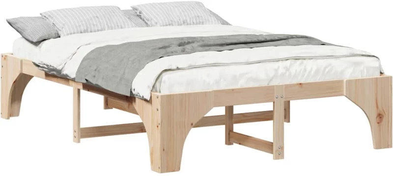 vidaXL Κρεβάτι δαπέδου Καφέ 140 x 200 cm Μασίφ ξύλο πεύκου