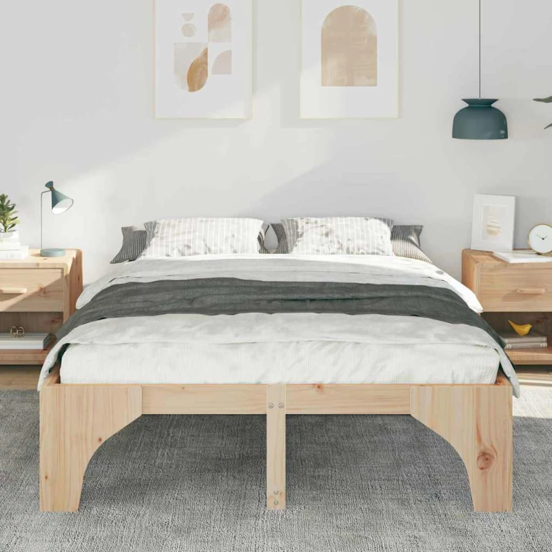 vidaXL Κρεβάτι δαπέδου Καφέ 140 x 200 cm Μασίφ ξύλο πεύκου