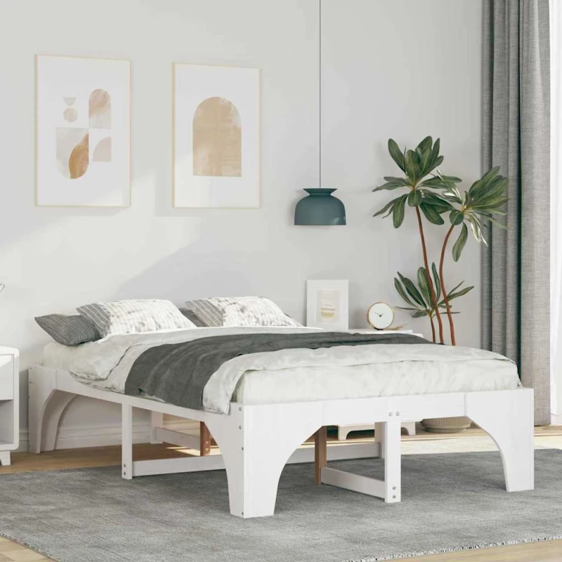 vidaXL Κρεβάτι δαπέδου Λευκό 135 x 190 cm Μασίφ ξύλο πεύκου