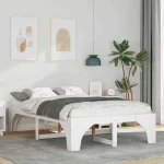 vidaXL Κρεβάτι δαπέδου Λευκό 135 x 190 cm Μασίφ ξύλο πεύκου