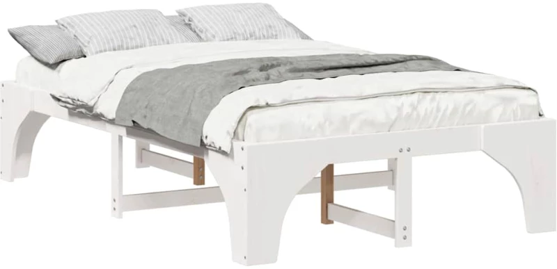 vidaXL Κρεβάτι δαπέδου Λευκό 135 x 190 cm Μασίφ ξύλο πεύκου