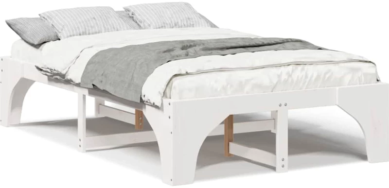 vidaXL Κρεβάτι δαπέδου Λευκό 135 x 190 cm Μασίφ ξύλο πεύκου