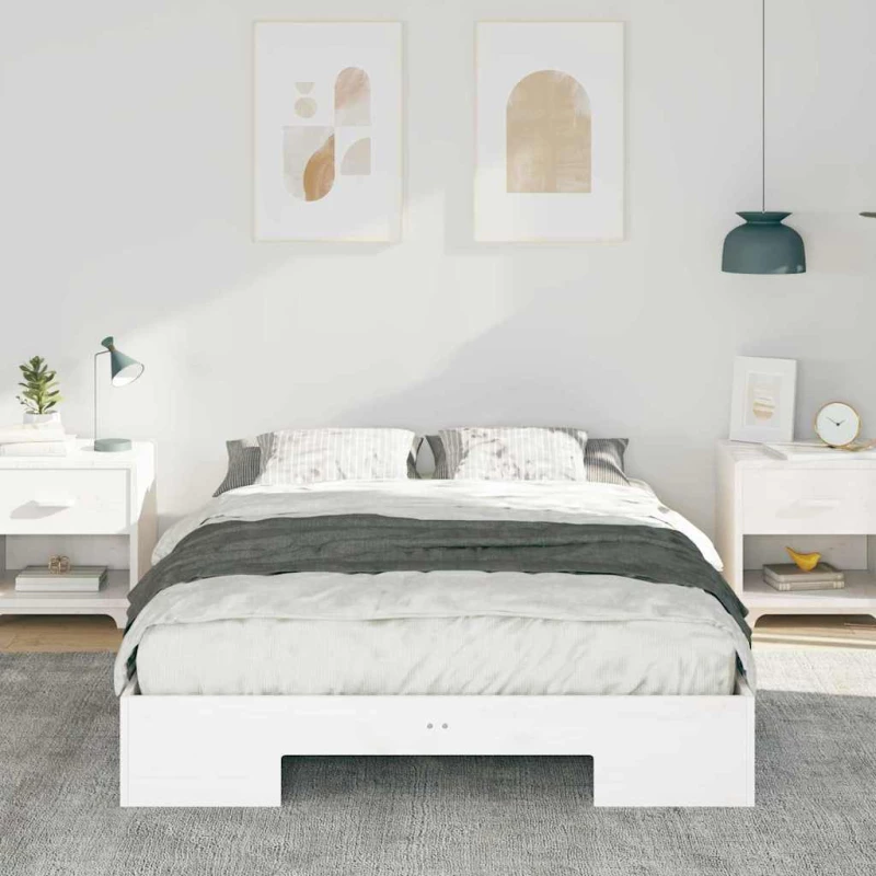 vidaXL Κρεβάτι δαπέδου Λευκό 120 x 190 cm Μασίφ ξύλο πεύκου