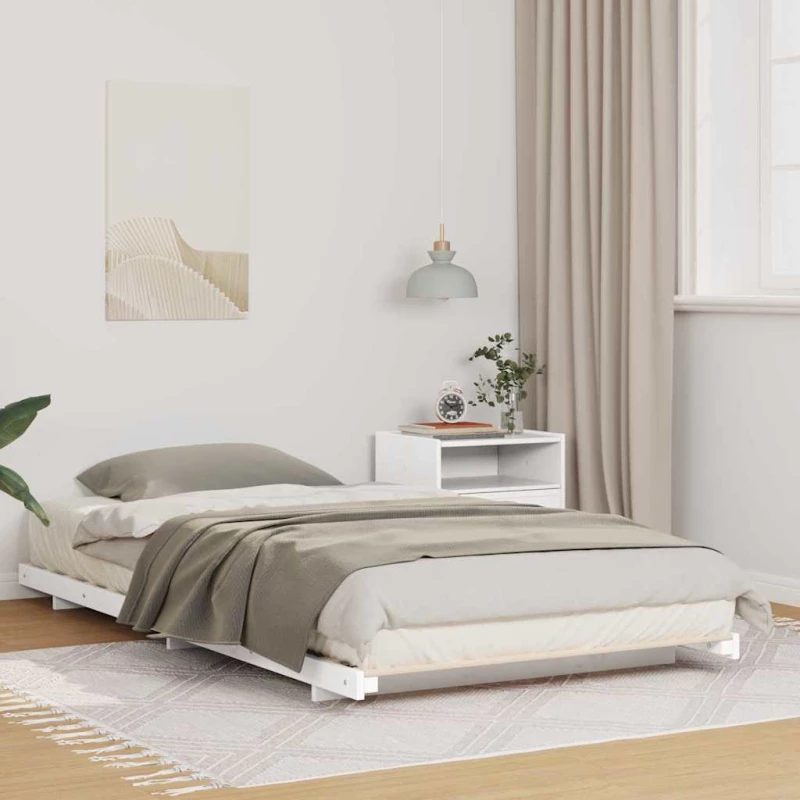 vidaXL Κρεβάτι δαπέδου Λευκό 90 x 210 cm Μασίφ ξύλο πεύκου
