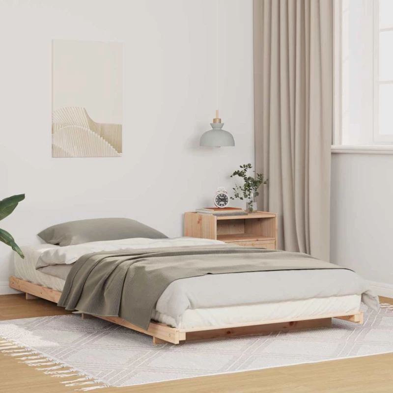 vidaXL Κρεβάτι δαπέδου Καφέ 90 x 220 cm Μασίφ ξύλο πεύκου