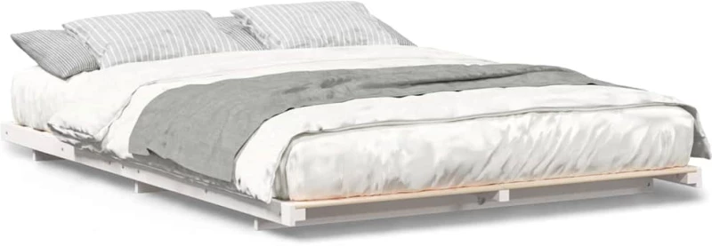 vidaXL Κρεβάτι δαπέδου Λευκό 160 x 220 cm Μασίφ ξύλο πεύκου