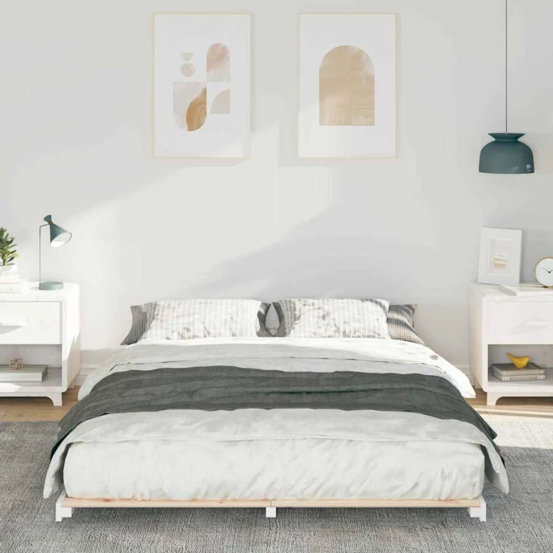 vidaXL Κρεβάτι δαπέδου Λευκό 160 x 220 cm Μασίφ ξύλο πεύκου
