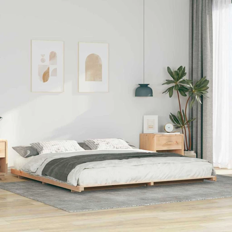 vidaXL Κρεβάτι δαπέδου Καφέ 200 x 220 cm Μασίφ ξύλο πεύκου