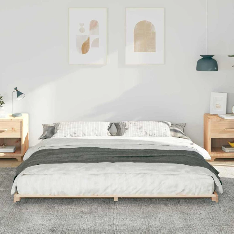 vidaXL Κρεβάτι δαπέδου Καφέ 200 x 220 cm Μασίφ ξύλο πεύκου