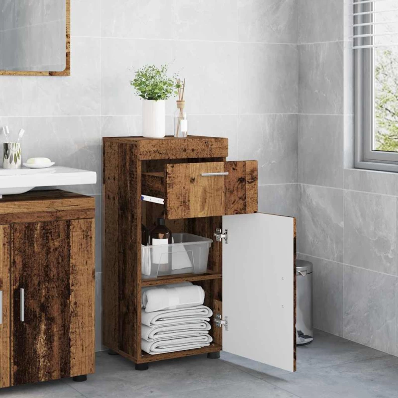 vidaXL Ντουλάπι Μπάνιου με πόρτα TULUM Παλαιό ξύλο 37 x 31.5 x 82 εκ