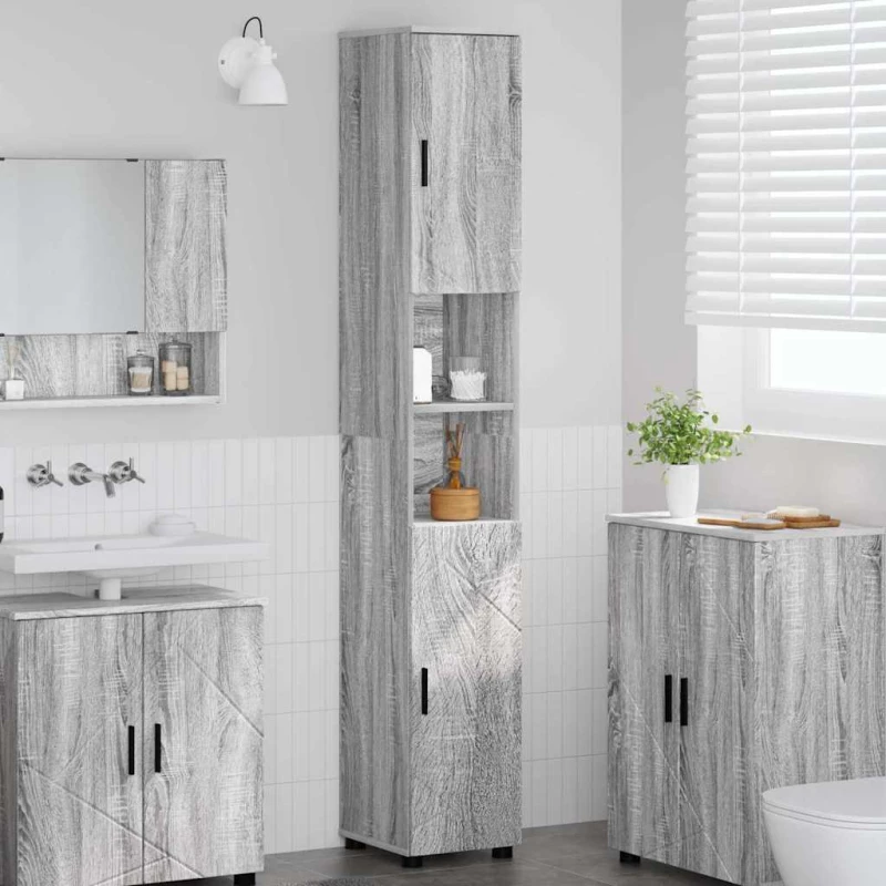 vidaXL Ψηλό ντουλάπι μπάνιου με πόρτα Γκρι sonoma 30 x 35 x 192 εκ.