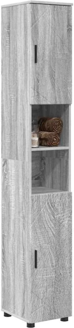 vidaXL Ψηλό ντουλάπι μπάνιου με πόρτα Γκρι sonoma 30 x 35 x 192 εκ.