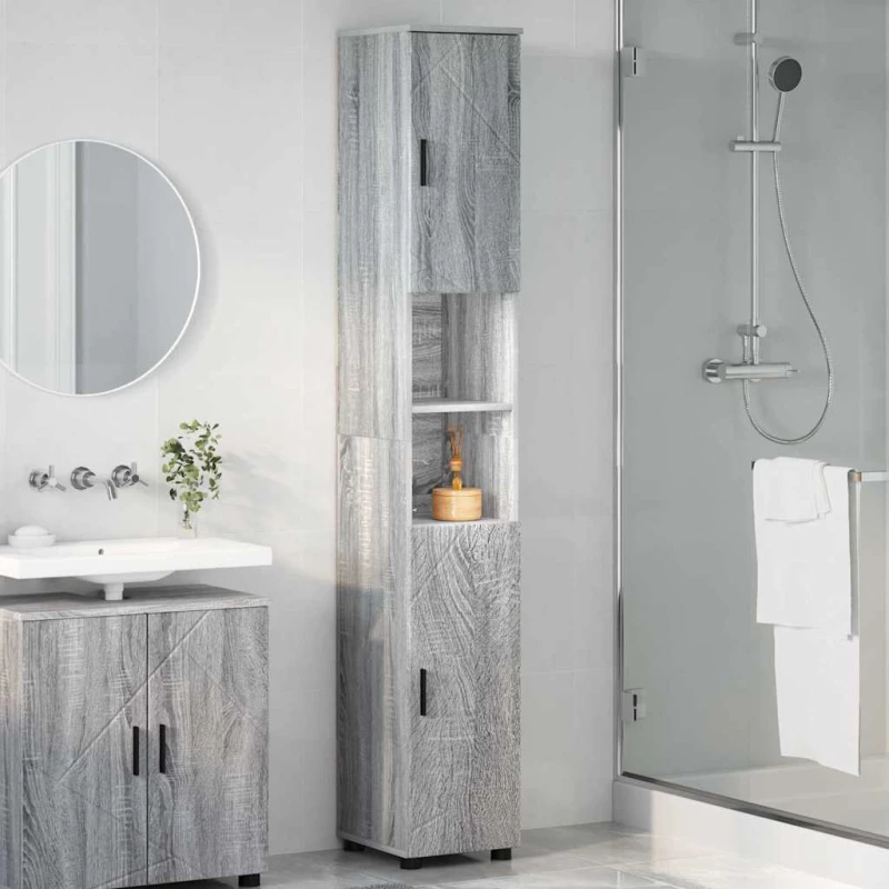 vidaXL Ψηλό ντουλάπι μπάνιου με πόρτα Γκρι sonoma 30 x 35 x 192 εκ.