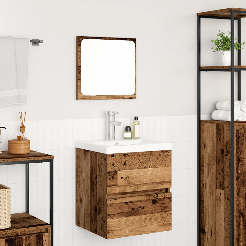 vidaXL Σετ Επίπλων Μπάνιου 3 pcs Παλιό ξύλο και Λευκό Μέγεθος: Μεσαίο