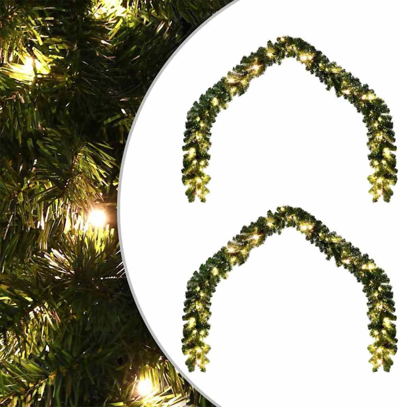 vidaXL Χριστουγεννιάτικη στεφάνη with 600 LEDs 2 pcs Πράσινο 40 m PVC