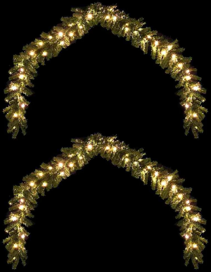 vidaXL Χριστουγεννιάτικη στεφάνη with 600 LEDs 2 pcs Πράσινο 40 m PVC