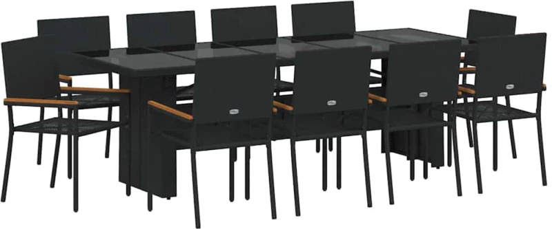 vidaXL Σέτ φαγητού για κήπο 11 pcs Μαύρο Πολυ ράταν