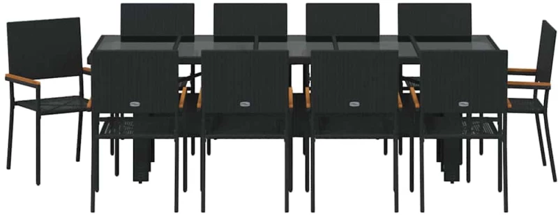 vidaXL Σέτ φαγητού για κήπο 11 pcs Μαύρο Πολυ ράταν