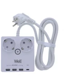 Πολύπριζο Well 2x Schuko και 3x USB A & 1x USB Type-C 2m/3g1.5 με προστασία EXTS-2S2M-PROT/USBC4-WL