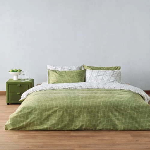 Παπλωματοθήκη Dodici 36 (Σετ 3τμχ) Green-White Kentia Υπέρδιπλo 225x245cm 100% Βαμβάκι