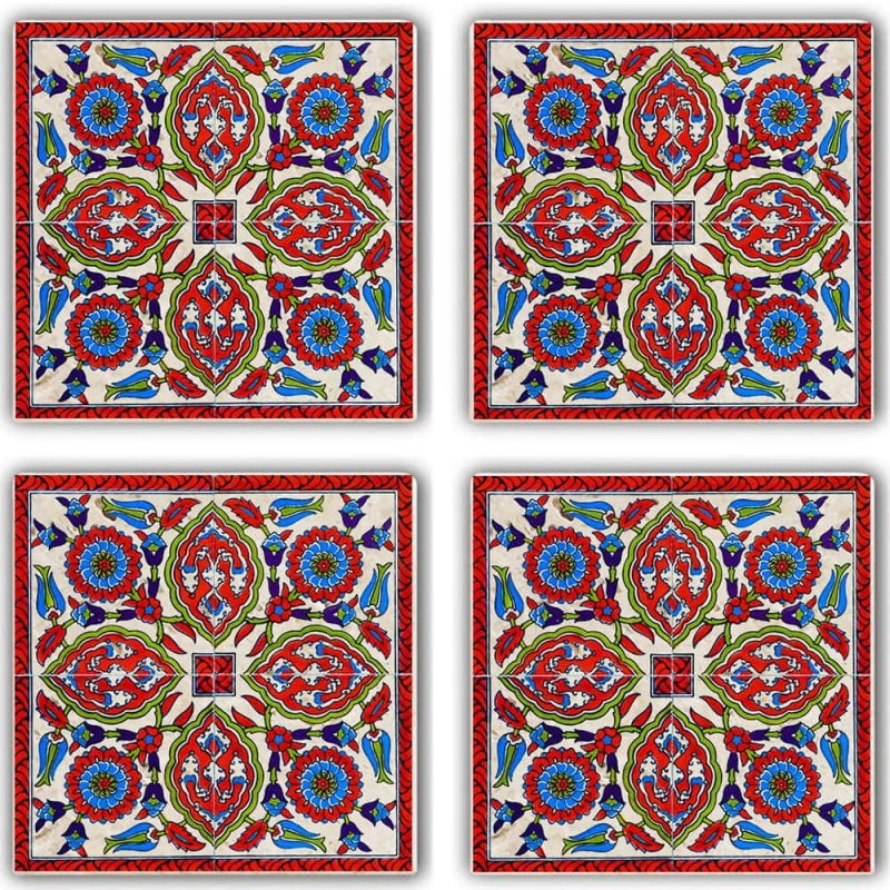 Σουβέρ (Σετ 4Τμχ) 366TYR1106 10x10x1cm Multi-Red Hermia Πέτρα