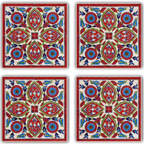 Σουβέρ (Σετ 4Τμχ) 366TYR1106 10x10x1cm Multi-Red Hermia Πέτρα