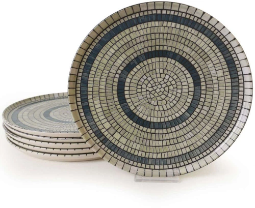 Πιάτο Ρηχό (Σετ 6Τμχ) 275KRM2320 Φ28cm Cream-Blue Hermia Κεραμικό