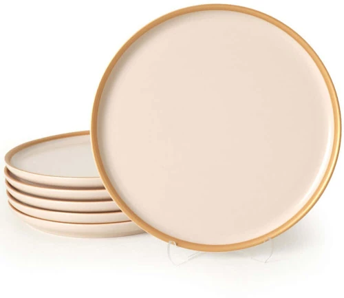 Πιάτο Ρηχό (Σετ 6Τμχ) 275KRM1903 22cm Cream-Gold Hermia Κεραμικό