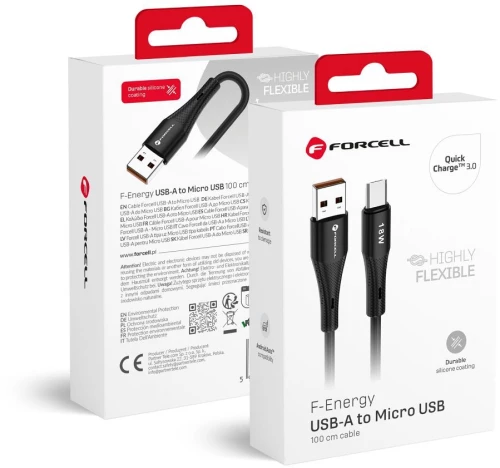 Forcell F-Energy C341 Cable Usb A To Micro Usb Qc3.0 2,4A 18W Silicone 1 M Black