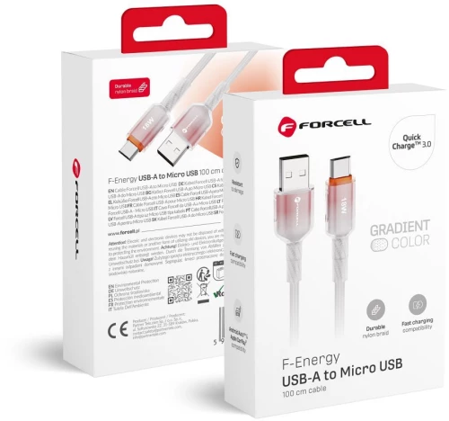 Forcell F-Energy C351 Cable Usb A To Micro Usb Qc3.0 2,4A 18W Gradient 1 M White