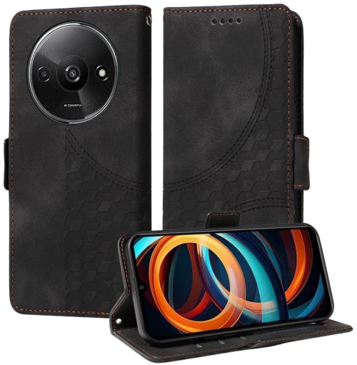 For Redmi A3 4G Global Embossed Rhombus Starry Leather Phone Case(Black)