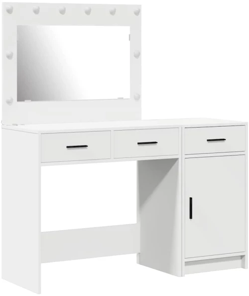 2 Τεμαχίων Σετ Μακιγιάζ με LED Λευκό Επεξεργασμένο Ξύλο Λευκό 3334227