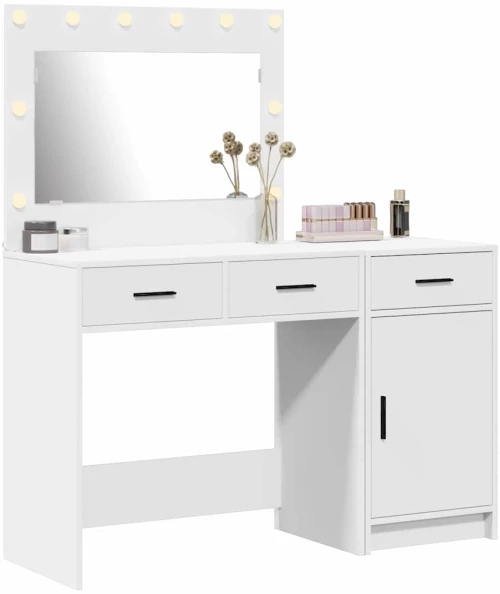 2 Τεμαχίων Σετ Μακιγιάζ με LED Λευκό Επεξεργασμένο Ξύλο Λευκό 3334227