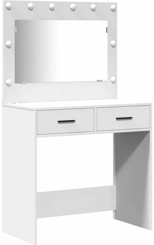 2 Τεμαχίων Σετ Μακιγιάζ με LED Λευκό Επεξεργασμένο Ξύλο Λευκό 3334227