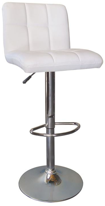 LINO Σκαμπό BAR με Πλάτη, Χρώμιο, PU Άσπρο, Ρυθμιζόμενο Ύψος, Περιστρεφόμενο