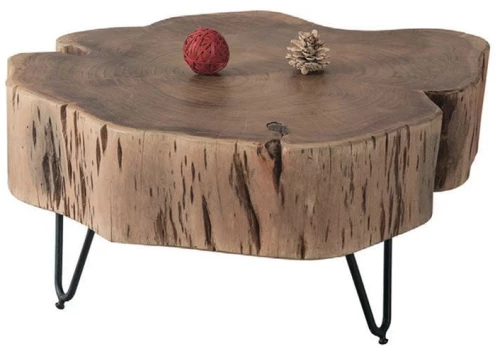 DUNNO Τραπεζάκι Σαλονιού Καθιστικού, Μέταλλο Βαφή Μαύρο, Ξύλο Ακακία Φυσικό