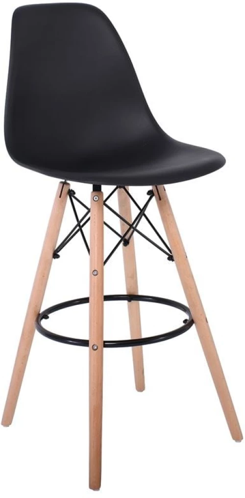 ART Wood Σκαμπό BAR με Πλάτη, Πόδια Οξιά Φυσικό, PP Μαύρο