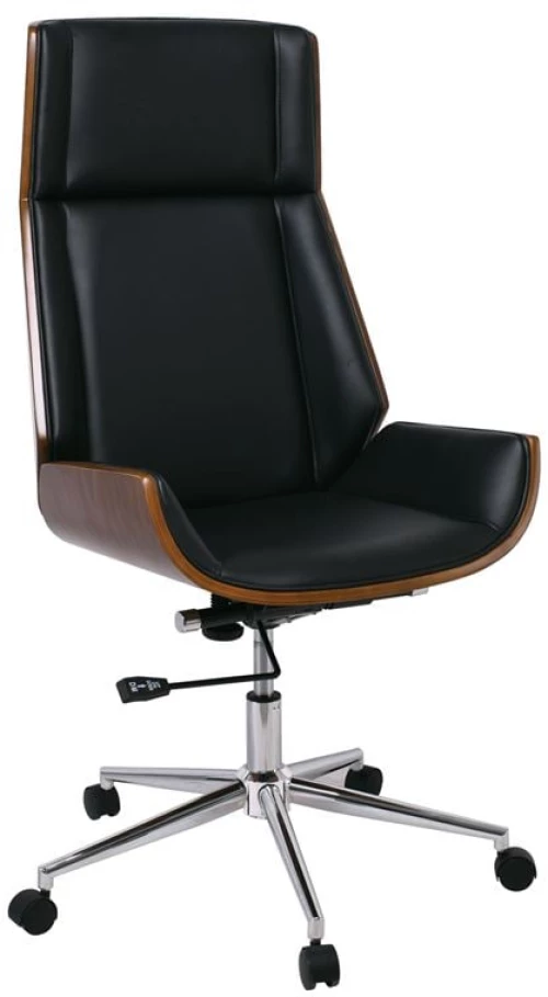 BF9850 Πολυθρόνα Γραφείου Διευθυντή, Μέταλλο Χρώμιο Καρυδί - Pu Μαύρο