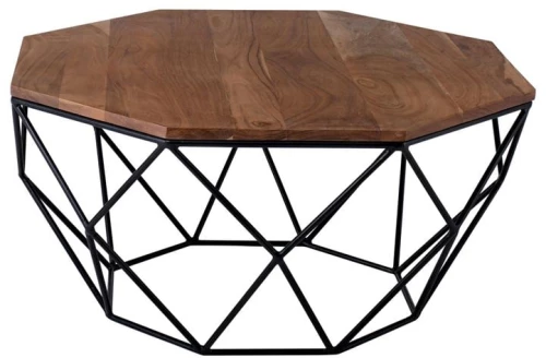 GLEN Τραπεζάκι Σαλονιού Καθιστικού, Μέταλλο Βαφή Μαύρο, Ξύλο Ακακία Φυσικό