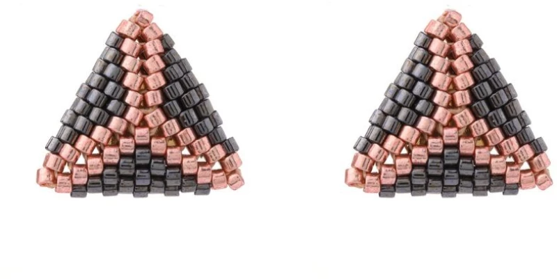 Triangle Miyuki Stud Earrings - Rose/Black - Plastic/Metal silver or gold color