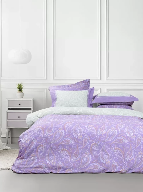 Σετ Παπλωματοθήκη Flow Λιλά, Πράσινο Μονή (1 x 160x240 + 1 Μαξιλαροθήκη Oxford 4 πλευρών 52x72+5)