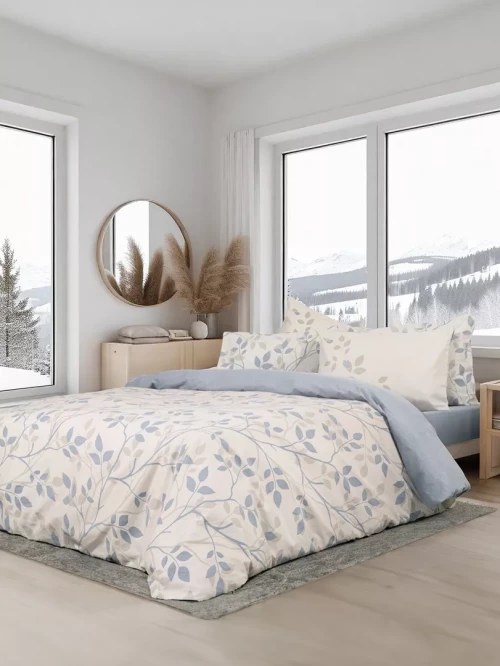 Σετ Σεντόνια High Up Μπεζ, Μπλε Υπέρδιπλα (2 x 240x260 + 2 Μαξιλαροθήκες 50x70)