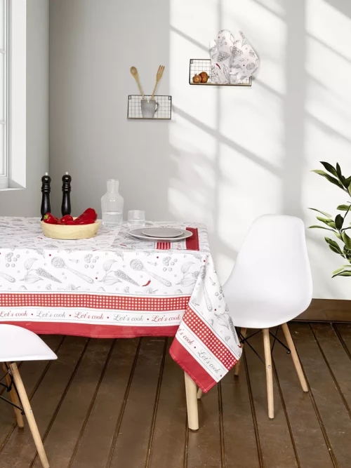 Αλέκιαστο Τραπεζομάντηλο Supper Γκρι, Κόκκινο Τραπεζομάντηλο 140x240