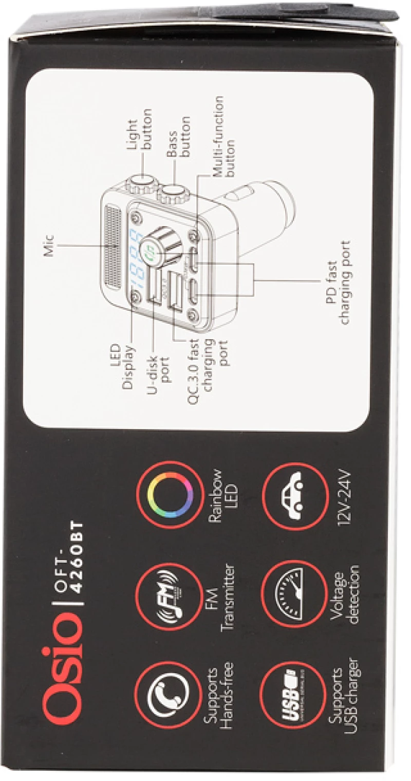 Osio FM TRANSMITTER ΑΝΑΠΤΗΡΑ 12V ΜΕ BLUETOOTH OFT-4260BT ΦΟΡΤΙΣΤΗ USB TYPE-A + USB TYPE-C OSIO OFT-4260BT/OSIO