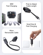 USAMS φορτιστής τοίχου CC296 με καλώδιο, USB & USB-C, 30W, μαύρος