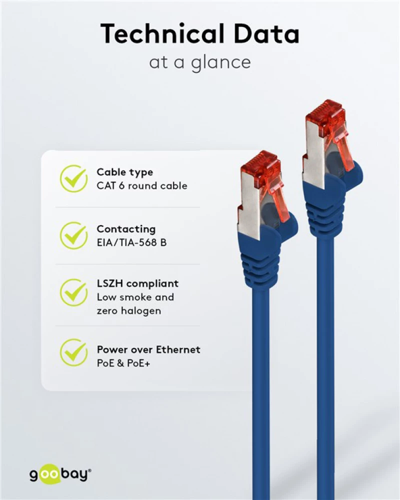 GOOBAY καλώδιο δικτύου 68268, CAT 6 S/FTP, copper, 250MHz, 2m, μπλε