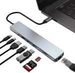 POWERTECH docking station PT-1536, 8 θυρών, USB-C σύνδεση, 87W PD, 100Mbps, γκρι